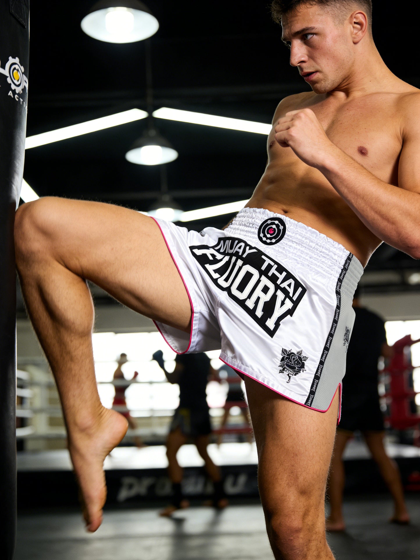 FLUORY Muay Thai Shorts MTSF61 WhitePink
