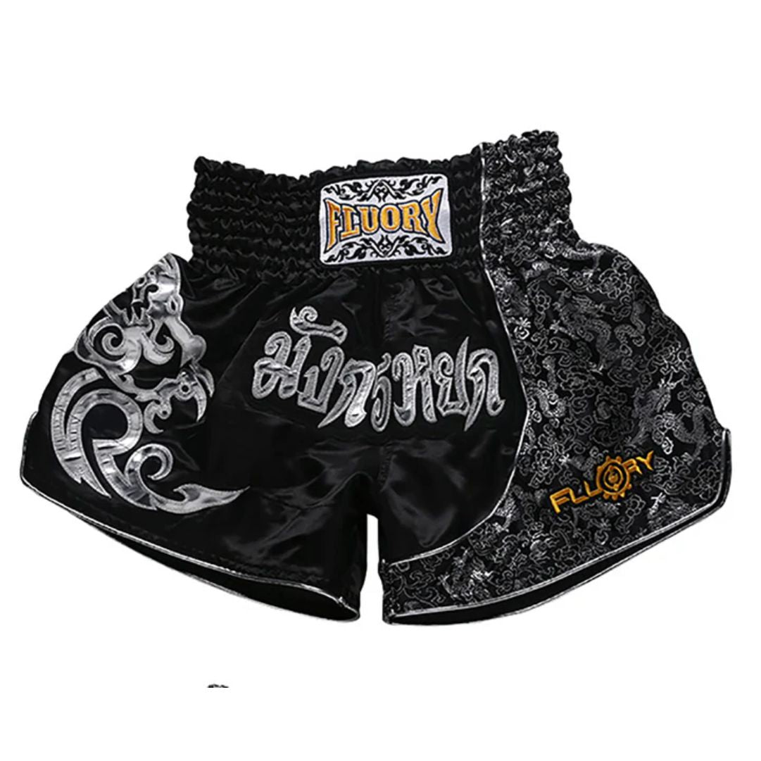 FLUORY Muay Thai Short MTSF15 Black Silver