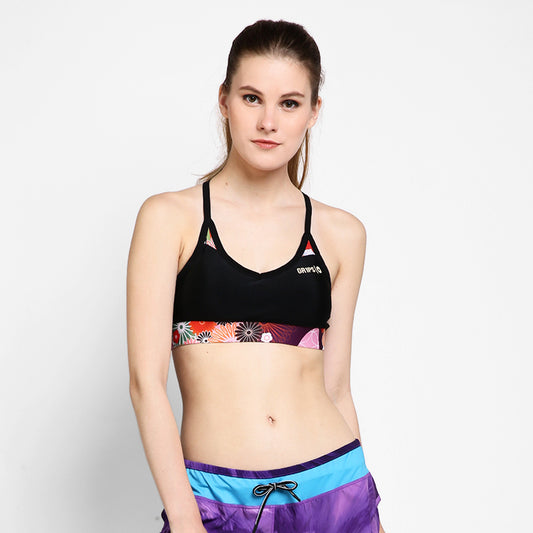 GRIPS LADIES X-STRAP SPORTS BRA BLACK / POWERFLOWER